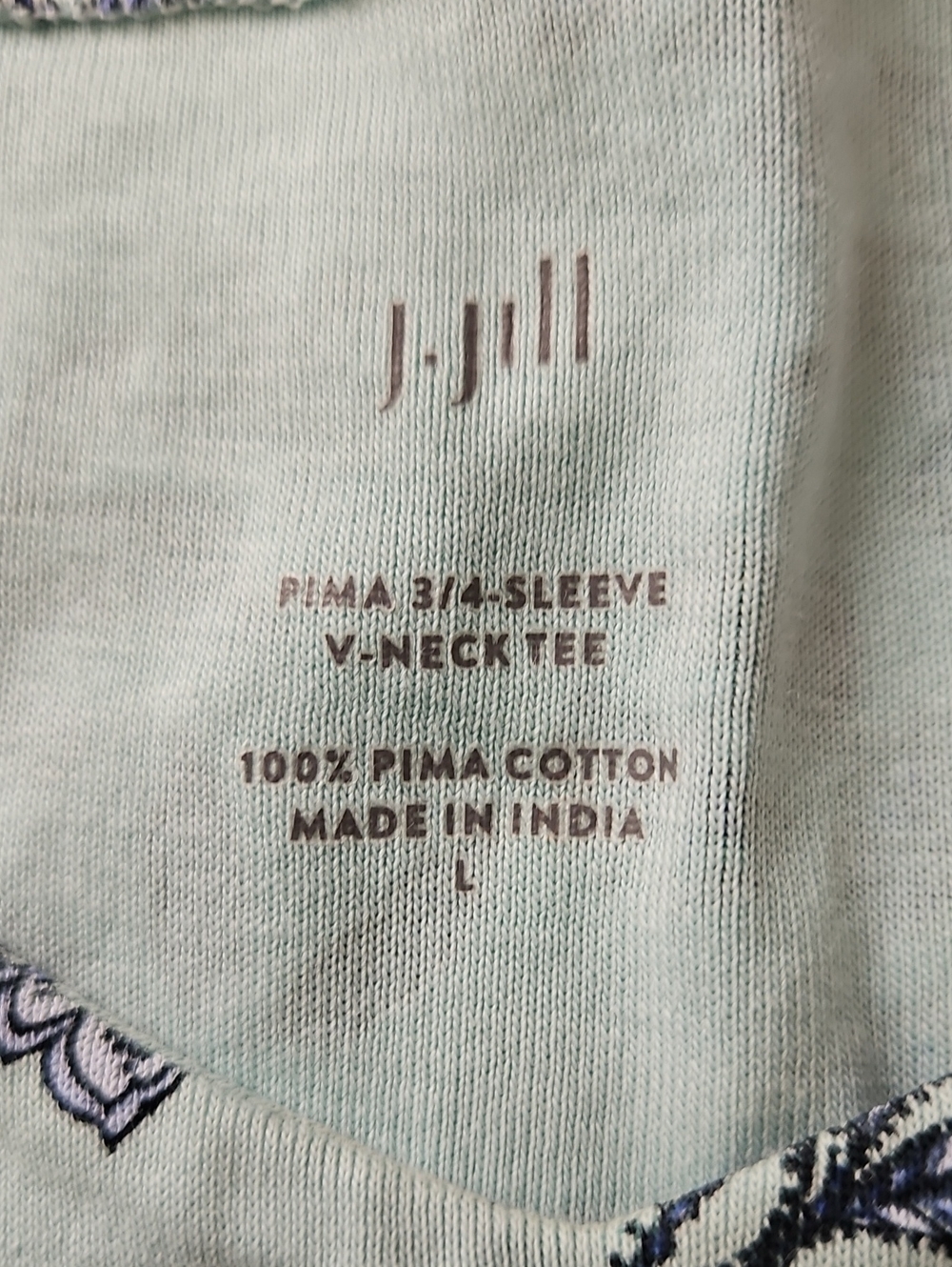 J Jill 100% Pima Cotton 3/4 Sleeve Tunic Top Blue Floral Cottage LG Feminine - Picture 2 of 9